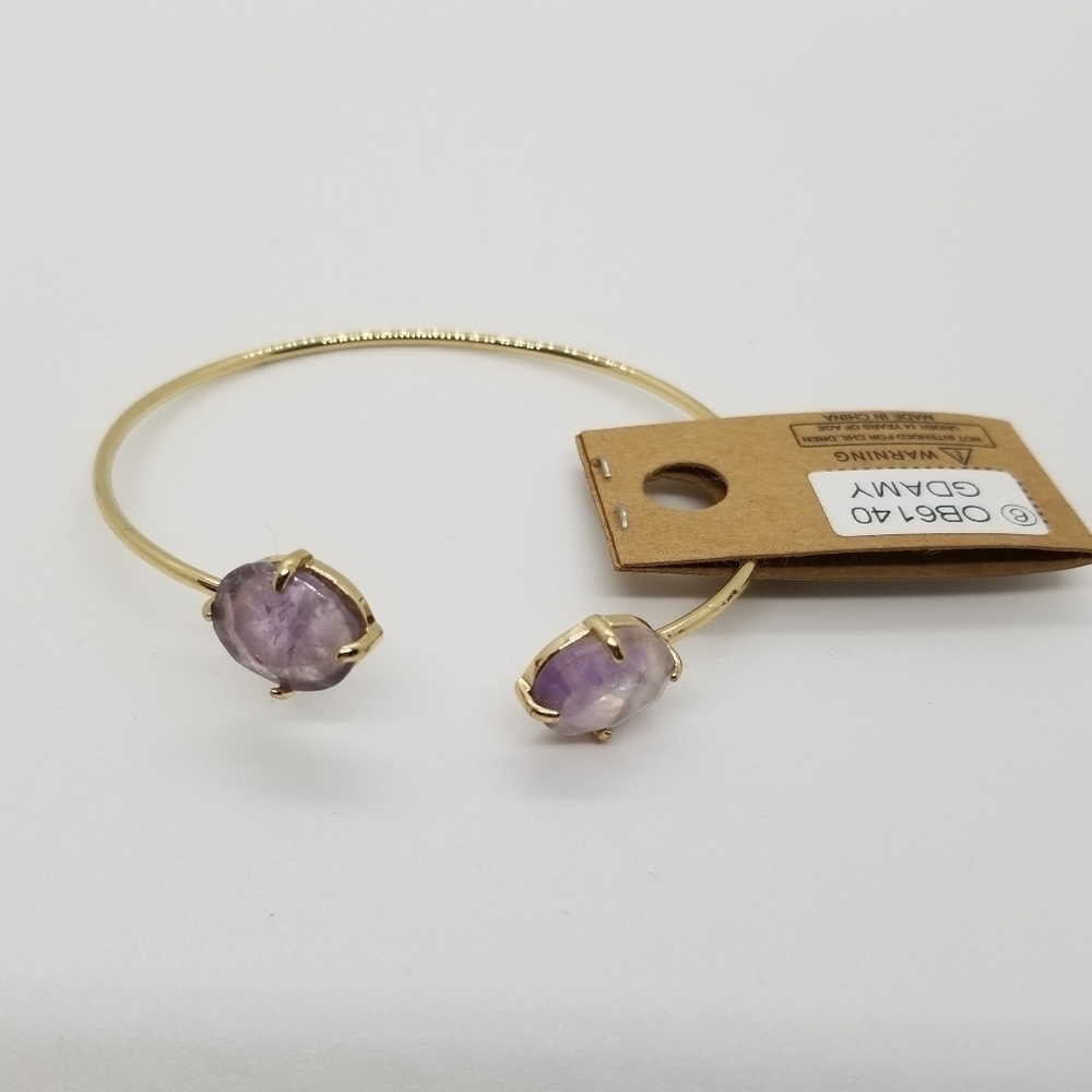 NWT Dorothy thin gold tone cuff bracelet with amethysts